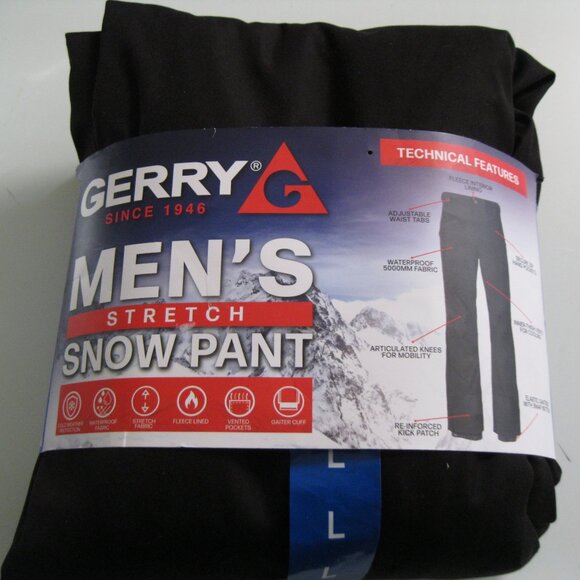Gerry Men's stretch Snow Pant Fleece Lined waterproof zip pockets Black (Lin0851